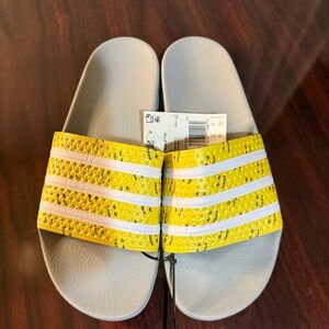 Adidas Yellow and White Slide Sandals
